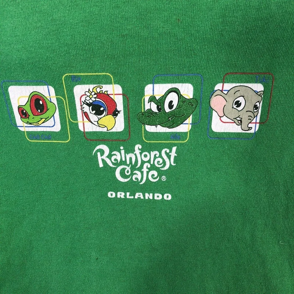Vintage Rainforest Cafe Orlando Kids T Shirt Green Size Medium Short Sleeve Tee